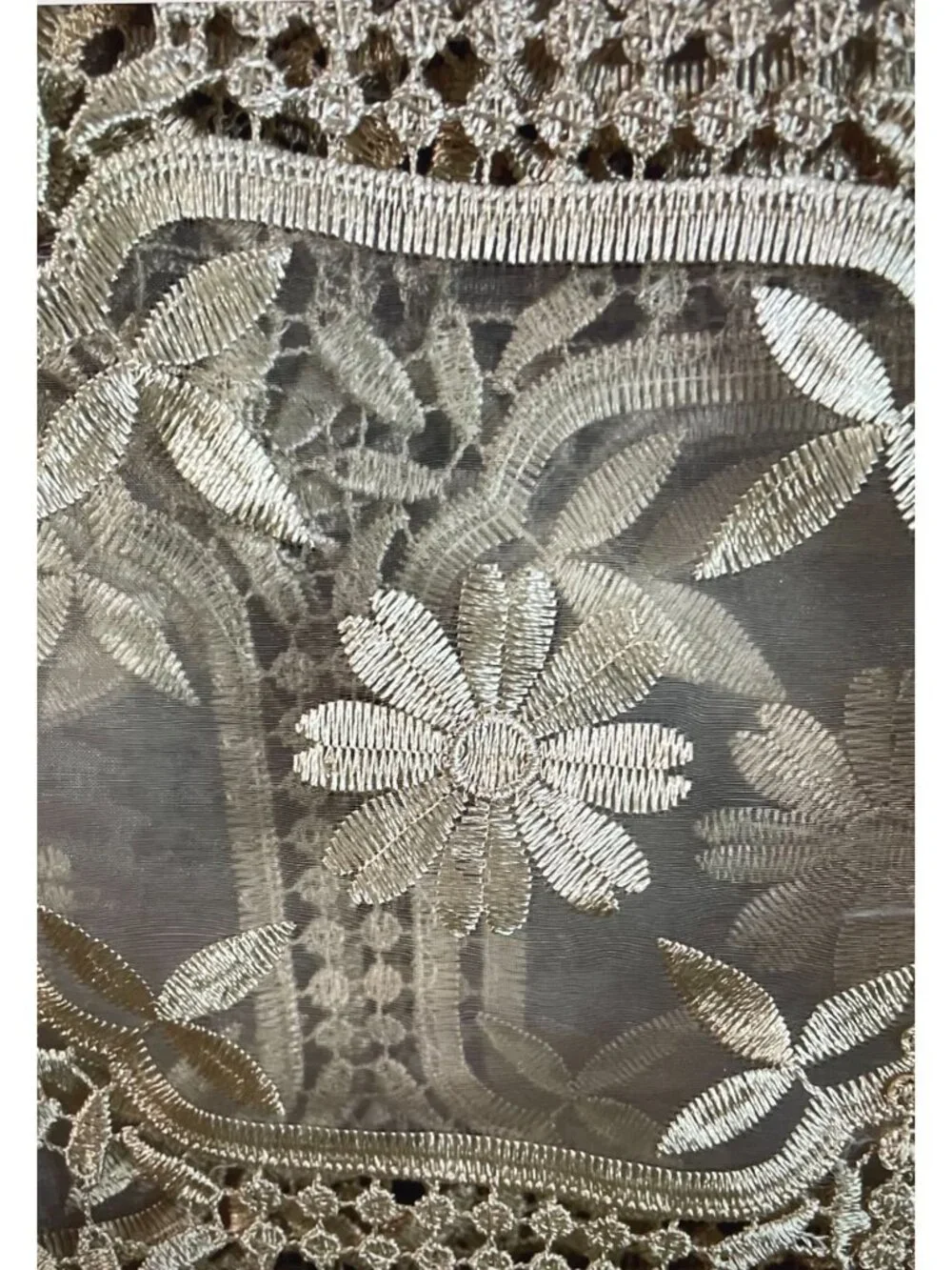 Elegant Beige Embroidered Floral Lace Tablecloth 54X72 With Crochet Detailing